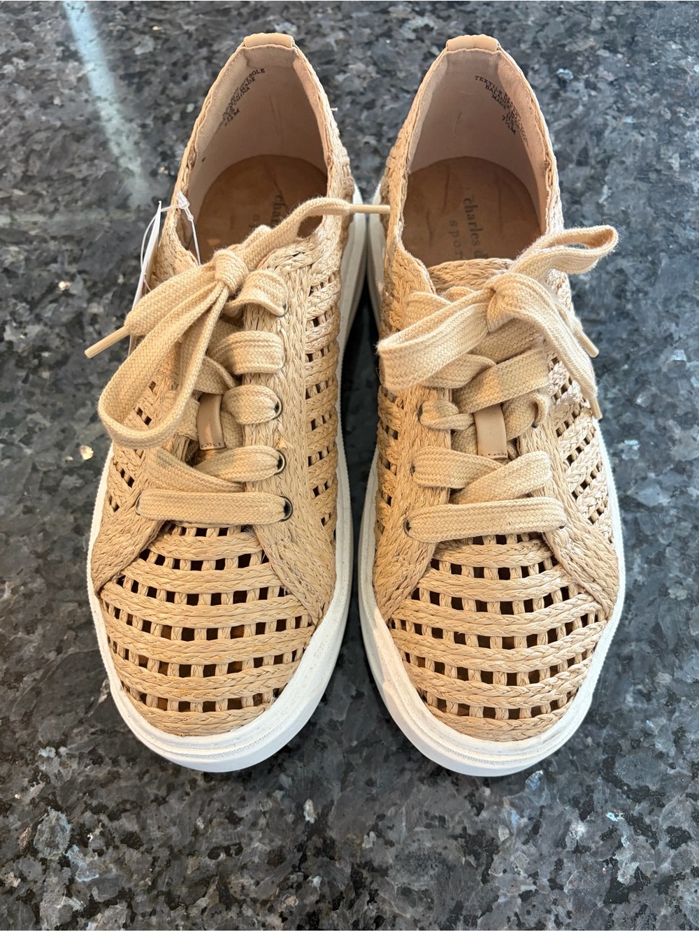 Charles David Beige Woven Lace-Up Sneakers